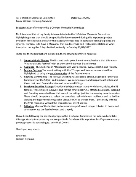1 October Memorial Commitee Letter Of Intent